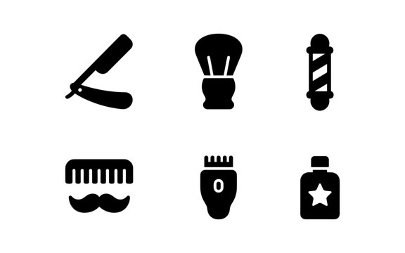 Classic barber tools silhouette icons for grooming and style