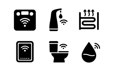 Fototapeta premium Smart bathroom technology: wireless devices and modern hygiene icons