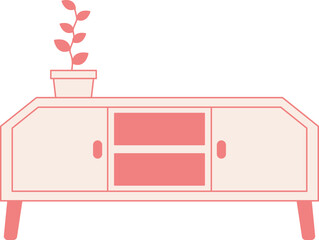 Stylized Illustration of a Cabinet with a Plant in Pink Tones and Clean Lines