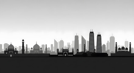 Naklejka premium Urban Silhouette: A Detailed Cityscape in Black and White