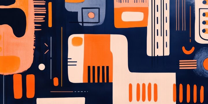 Abstract geometric modern colorful orange and blue design with pattern of bold shapes and lines creating trendy contemporary graphic background ideal for decor and visual projects