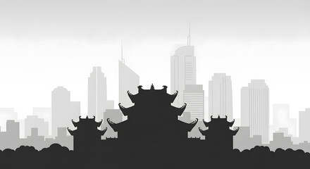Naklejka premium Asian Architectural Silhouette - Urban Contrast