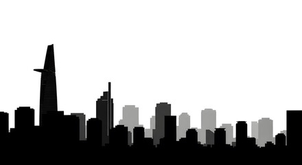 Cityscape Silhouette: Modern Urban Skyline in Monochrome