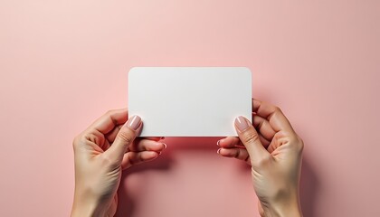 Gift voucher mockup. Gift Voucher Mockup with Hands Holding Blank Rounded Card on Pink Background