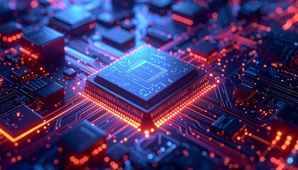 Close-up of glowing circuit board with central processor (1)