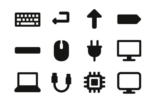 Key flat icon keyboard laptop screen computer vector plug arrow wire processor