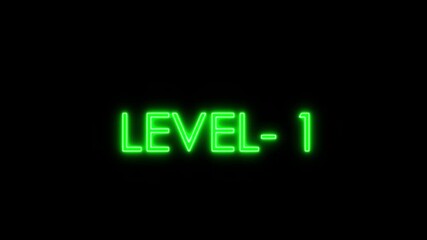 Glowing level-1 text with glitch effects animation. game concept next level icon isolated on a black background video 4k. - Powered by Adobe