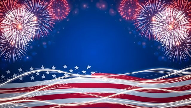 Patriotic american flag background with fireworks for independence day celebration