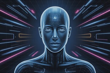 Cutting-edge AI interface showcasing human digital connection, ideal for future tech concepts and advanced data visualization, featuring sleek lines and a futuristic aesthetic