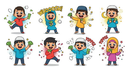 Happy children celebrating with money and festive elements