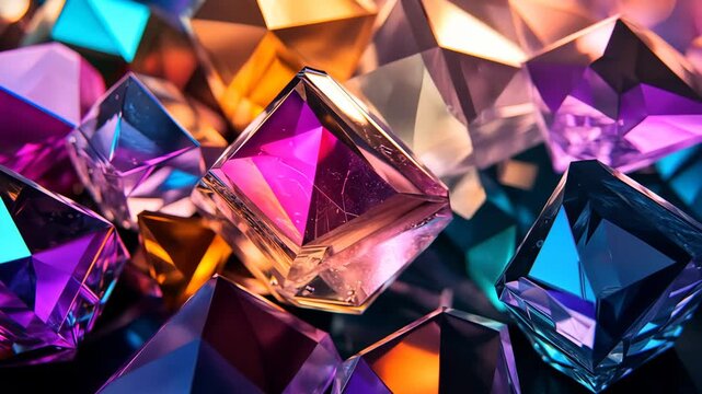 Multicolored glass crystals on a dark background. Selective focus. nature.