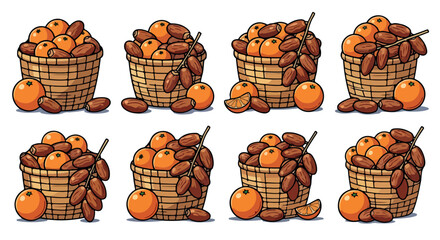 Dates and oranges in baskets food still life