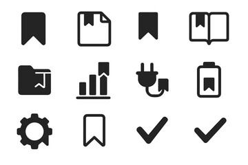 Chart paper collection gear book outline vector folder plug grid tag icon