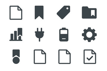 Tag gear minimal icon folder plug vector grid document file mark chart