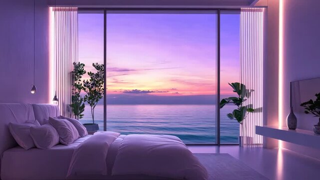 Stylish bedroom with a large bed. Selective focus. dizain.