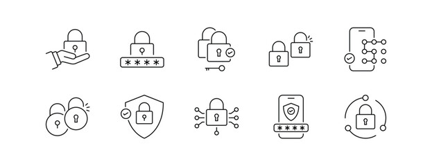 Lock Icon Set Line Style, Editable Stroke