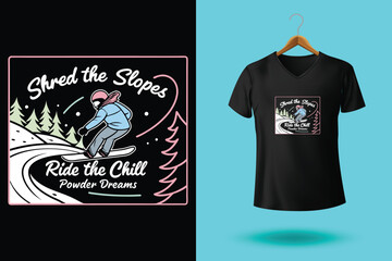 Penguin Snow Surfers T Shirt Design with Chill Vibes and Cool Slides Featuring Snowboard Riding Waves Vector Illustration Isolated on White Background