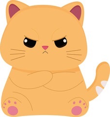 Playful yet grumpy orange cartoon cat illustration with arms crossed, conveying a humorous and stubborn feline attitude, perfect for a quirky mascot or expressive icon