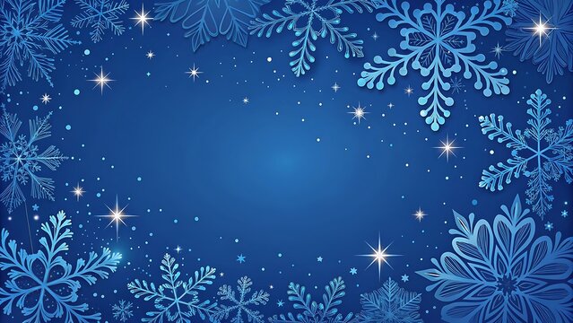 Blue Christmas card background design with vector snow, snowflakes, and holiday celebration pattern