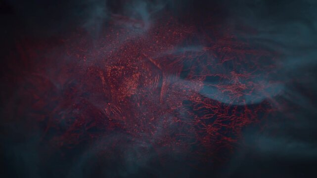 vivid red powder and shining shards traverse celestial clouds and thick atmosphere