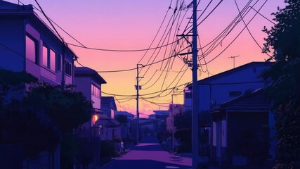 Video Urban scene with power lines against a warm sunset background - Powered by Adobe