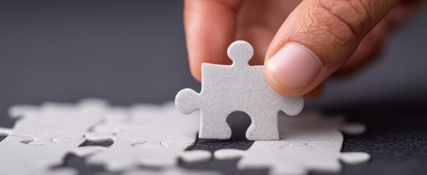 zoomed in on a puzzle piece linking with others to finish the big picture