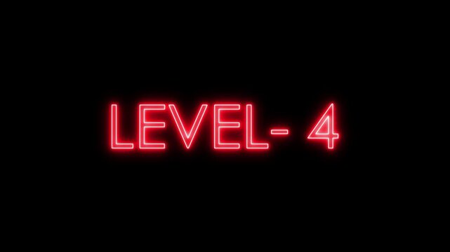 Abstract glowing neon colorful level-4 isolation. game concept next level text icon. Glowing level-4 text with glitch effects animation. on black background.