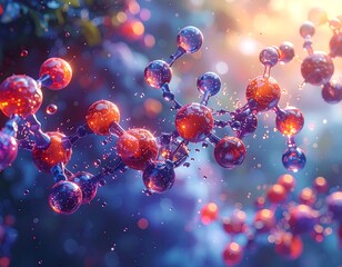 Close-up of glowing molecules in abstract, vibrant, and artistic style