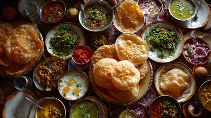 A Culinary Feast: An array of diverse dishes elegantly arranged, showcasing culinary artistry and the enticing allure of a rich dining experience. 