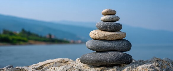 Zen rock stacking fosters natural harmony and balance.