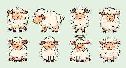 Happy sheep characters in various poses