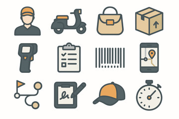 Clipboard map service scooter courier smartphone signature icons parcel vector cap icon