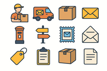 Sheet road icon envelope letter postbox clipboard delivery package stamp mail vector