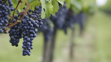 Naklejka premium barbera. Close-up of ripe purple grapes on the vine with a natural sheen. menu design, packaging mockups, designed for food delivery and cloud-kitchen brand materials, used by sports marketers.