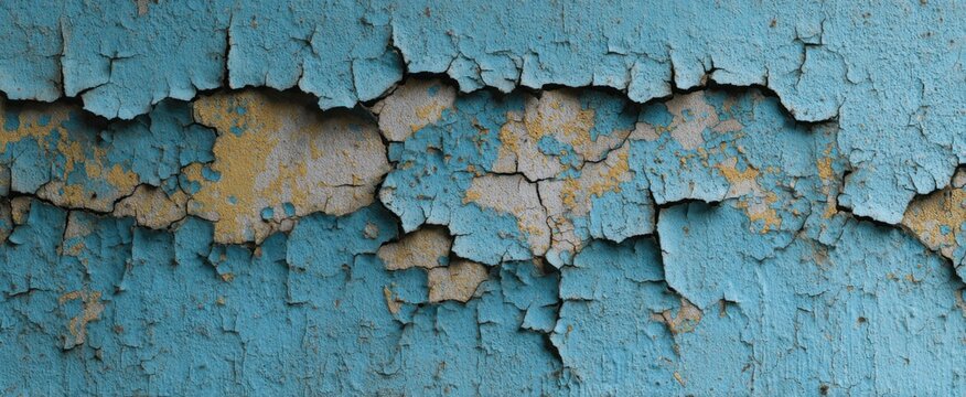 Medium shot of peeling paint texture on a weathered rough aged wall