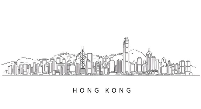 Hong Kong Skyline Line Art: Minimalist Cityscape Illustration