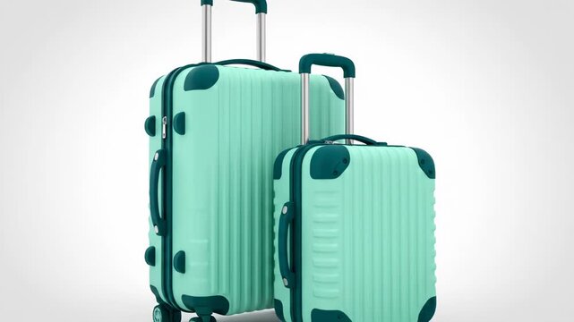 Two modern mint green and dark teal hardshell rolling suitcase luggage set isolated on white background