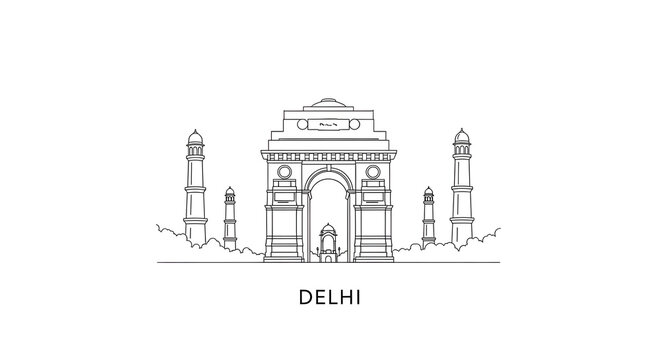 Delhi Landmark Line Art, Minimalist Vector Illustration