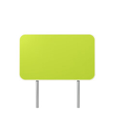 Fototapeta premium Blank bright green sign with silver legs on black background