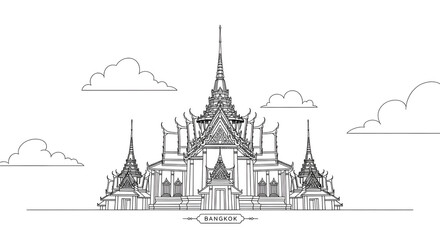 Obraz premium Bangkok Temple Line Art: Minimalist Architectural Landmark