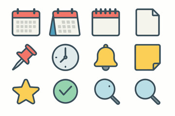 Sticker spiral icon calendar vector sheet checkmark bell minimalist glass note