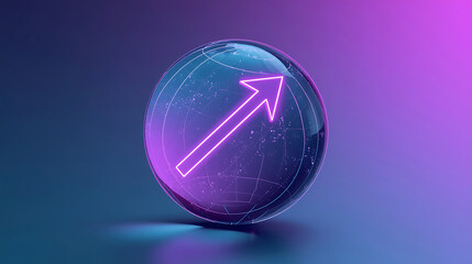 Global growth concept with glowing neon arrow in clear sphere