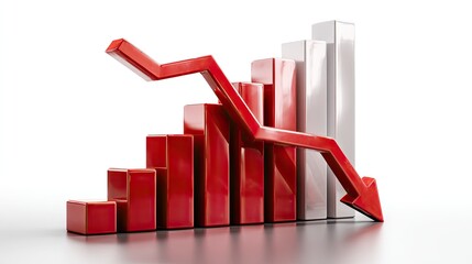 Economic Decline: Visualizing a downward trend with a red arrow dramatically cutting through stacked bar graphs, representing economic instability.