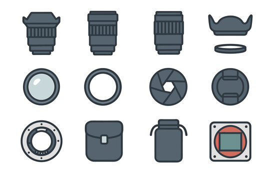 Cover blades lens icons glass cap macro camera vector icon filter ring