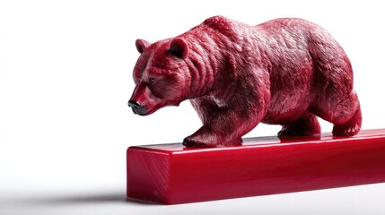 Red Bear on the Edge: A powerful, crimson-colored bear confidently strides along a rectangular, red structure, embodying strength and determination.