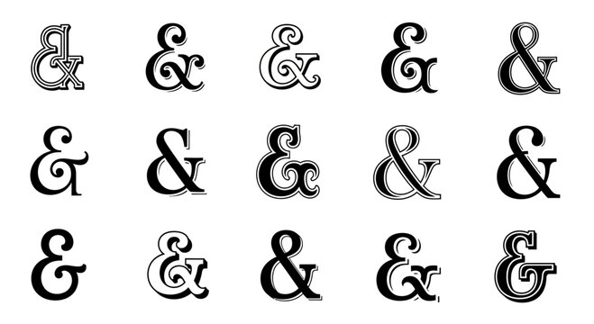 Diverse ampersand collection: stylistic variations for typographic design and decoration