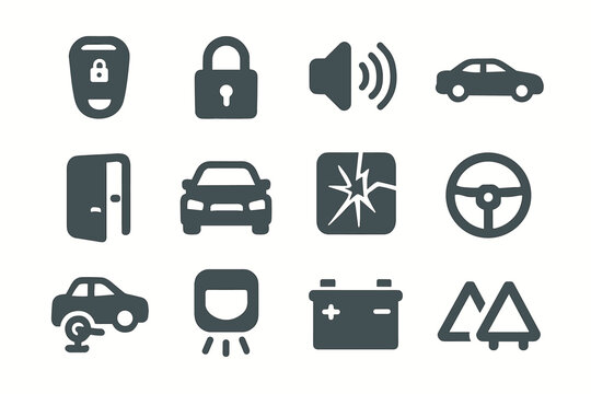 Alarm silhouette siren motion icons hood icon lock hazard car vector clamp