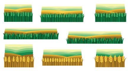 Fields of wheat and corn with layered landscape