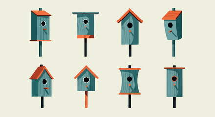 Birdhouses collection in various shapes and styles