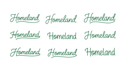 Handwritten word Homeland in green script style